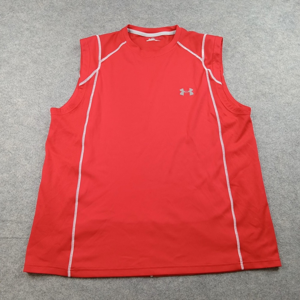 Under Armour Shirt Mens XL Red Tank Sleeveless Athletic Jersey Top Gym Running